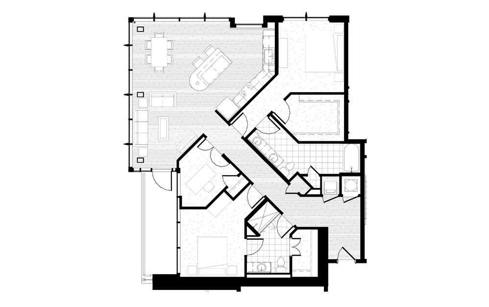 B24 - 2 bedroom floorplan layout with 2 baths and 1527 square feet.